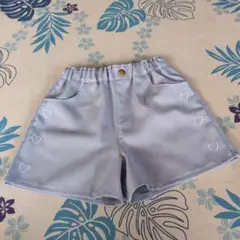 ハート刺繍入りハーフパンツ ライトブルー