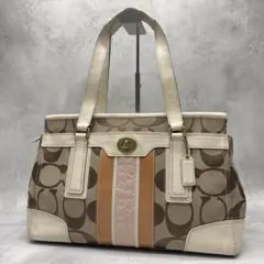 良品✨A4可 コーチ トートバッグ キャンバス×レザー 肩掛け ターンロック