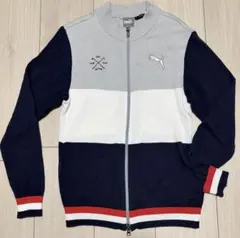 PUMA GOLF ジップアップニットジャケット XL ネイビー/グレー