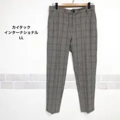 グレー系チェック スラックス テーパードパンツ 裏地なし 普段使i421