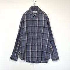 クロコダイル　ネルシャツ　チェック柄　綿　ボタンダウン　ブルー系　L　カジュアル