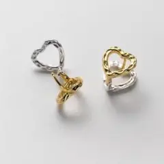 No.305 シルバー925メッキ バイカラー ハート フープピアス 上品