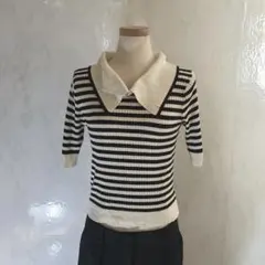 Y2K Korean style Big Collar Striped Knit