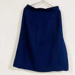 希少 美品 日本製 昭和レトロ 膝丈 Aラインスカート 濃紺 ネイビー 裏地付き
