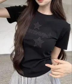 スタープリント 半袖Tシャツ ブラック 【90219234】のサムネイル