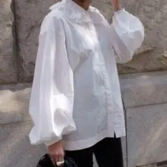 極美品✨マチャット フリルレース襟 長袖ブラウス パフスリーブ白シャツ FREE