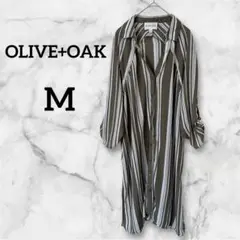 美品✨️OLIVE+OAK【M】ロングシャツワンピース ストライプ柄 カーキ
