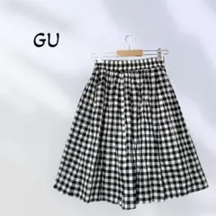 1196【GU】ギャザーフレアスカート 白黒ギンガムチェック ガーリーコーデ