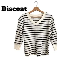 Discoat ストライプ Vネック 長袖ニット レディース Mサイズ ボーダー