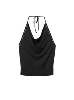 BERSHKA スタッズ ベアトップ ブラック XS 海外ファッションのサムネイル