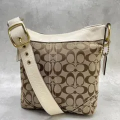 美品✨コーチ ショルダーバッグ キャンバス×レザー 斜め掛け シグネチャー 白