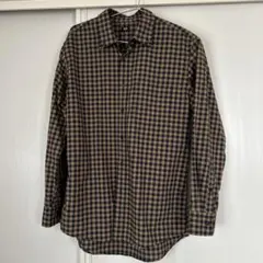UNIQLO M ネイビーとベージュのチェック柄長袖シャツ