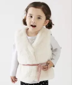 petit main ファーベスト(100〜110㎝)　アイボリー　リボン付き