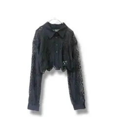 ゴ ージ　GORGE レース襟付きクロップドブラウス 黒 シアー 長袖 美品