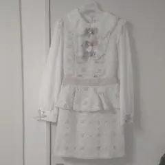 美品 リズリサ モノグラムツイードワンピース 白 ピンク 地雷 量産