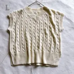 C.O.L.Z.A ケーブル編み Vネック ニットベスト大きめゆったりサイズ