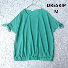 美品【ドレスキップ】ドルマンスリーブ　半袖　グリーン　裾ゴム　リボン　М