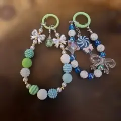 ハンドメイド 携帯ストラップ キーホルダー 2点セット
