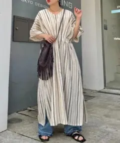 綿麻ウエストタックドルマンワンピース