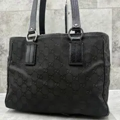 良品 グッチ GGキャンバス ハンドバッグ ミニトートバッグ Y2K ロゴ 黒