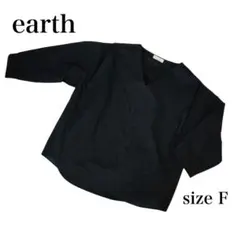 earth アース　五分袖　カットソー　プルオーバー　ブラック　F