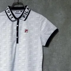 FILA GOLF フィラゴルフ 総柄 ロゴ 半袖 ポロシャツ ホワイト M