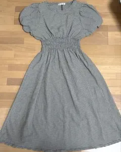 ギンガムチェック　パフスリーブワンピース