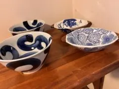 波佐見焼 荒唐草 反丼 16cm ＆ 美濃焼 タコ唐草 耳付き浅皿　計4点のサムネイル