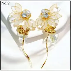 2.華やかキラキラ(ホワイト)♡2way大ぶり花ピアス/イヤリング ウェディング