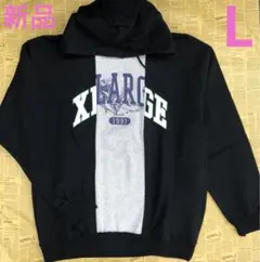 XLARGE トップス パーカー ブラック プリント ロゴ ポケット グレー