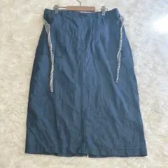 デニム風スカート ベルト付 スリット ポケット有 綿100% E8236