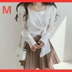 ブラウス　M　ホワイト　白　アシンメトリー　おしゃれ　長袖　ビジネス　きれい系