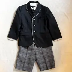 男の子 フォーマルスーツ 120 卒園式 入学式 4点セット ネイビー チェック