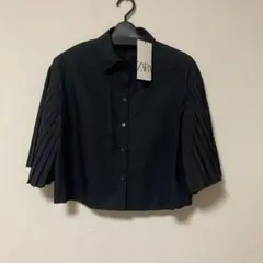 ZARA ザラ プリーツスリーブポプリンシャツ　 黒　S 新品タグ付のサムネイル