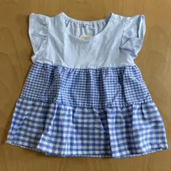 ギンガムチェックトップス　水色　120サイズ　しまむら