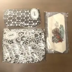 SABON レースポーチ 2個セット 中型 黒/白　バニティバック　おまけ付き