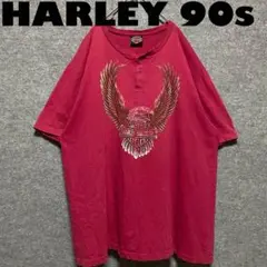 超希少ビッグサイズ90sUSA製ハーレーダビッドソンビッグイーグルヘンリーネック