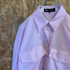 AE8677 ZARA ショート丈長袖シャツ ピンク レディース 28 ポス
