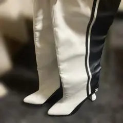 バイカラー ロングブーツ ホワイト ブラックのサムネイル