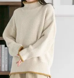 新品　LOWRYS FARMカノコバイカラーハイネックアイボリーfreeサイズ