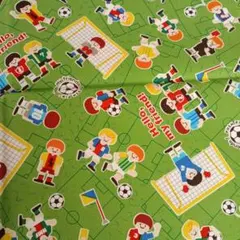 サッカー選手プリント生地 グリーン 110×60センオックス生地