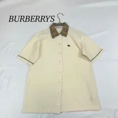 P71 M バーバリー ノバチェック 刺繍 ポロシャツ アイボリー レディース