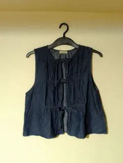 Samansa mos2 デニムキャンバスリボンベスト