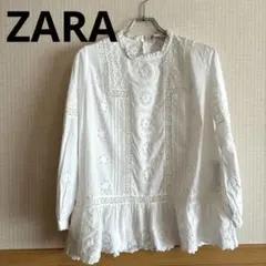 【美品✨】ZARA レースブラウス S エンブロイダリー　スカラップ　白