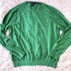トミーヒルフィガー ニット　セーター　緑　ワンポイントロゴ　3XL