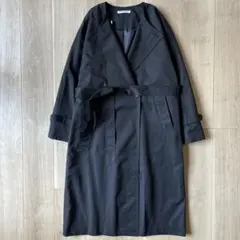 美品＊BEAUTY&YOUTH ノーカラー ベルトコート M 撥水 ネイビー
