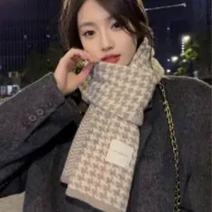 マフラー　千鳥格子　防寒　防風　バイカラー　ヘリンボーン　チェック　ベージュ