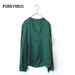 FOREVER21【S】とろみシャツ 長袖 ハーフジップ グリーン カジュアルのサムネイル