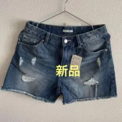 新品Ｌサイズ　ダメージ加工デニムショートパンツ　ダメージショーパン　ゆったり