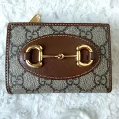 GUCCI GGスプリーム ホースビット 二つ折り財布 レザー ブラウン1955のサムネイル